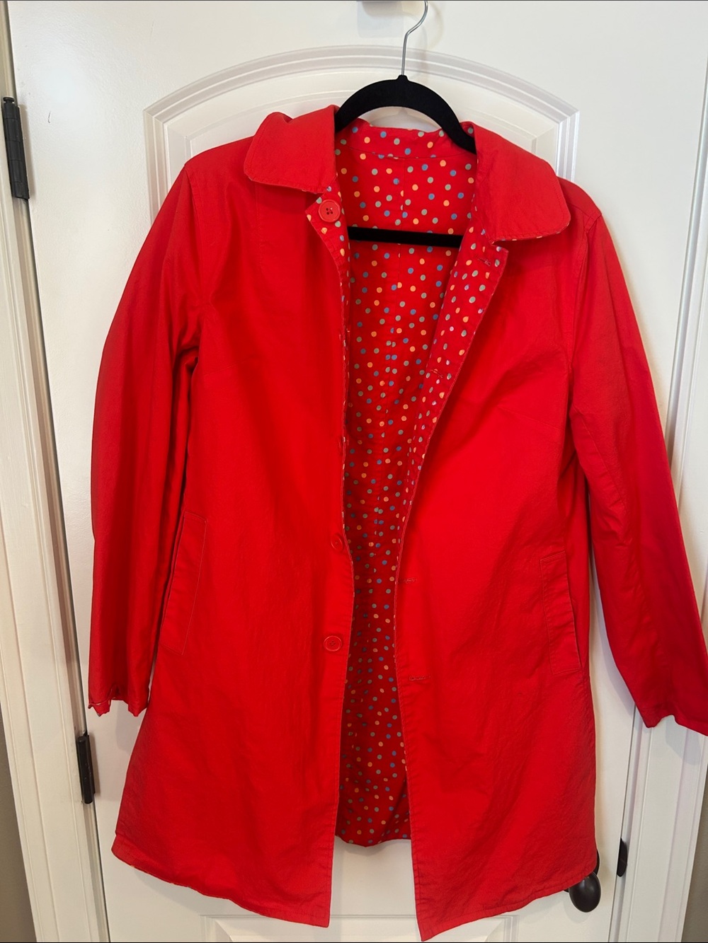 Red Women’s Coat Jacket - Polka Dot Lining